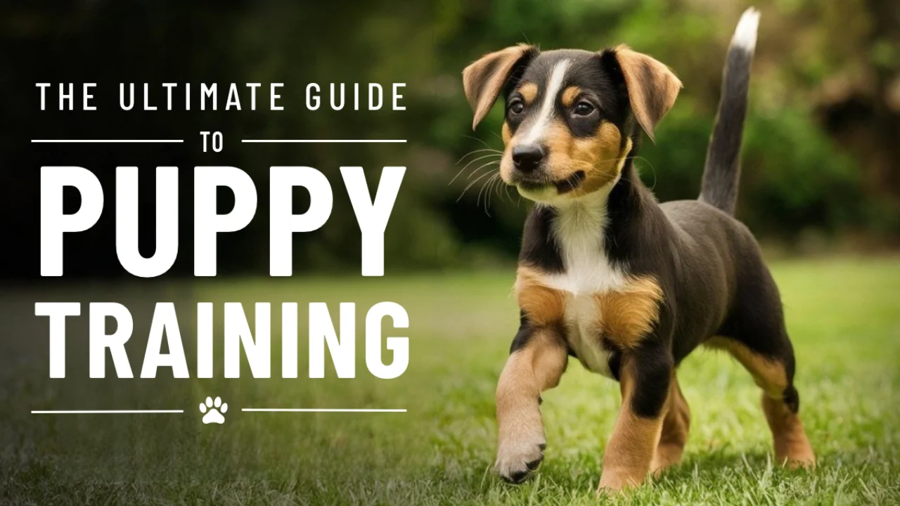 The Ultimate Guide to Puppy Training with a playful puppy on a grassy field