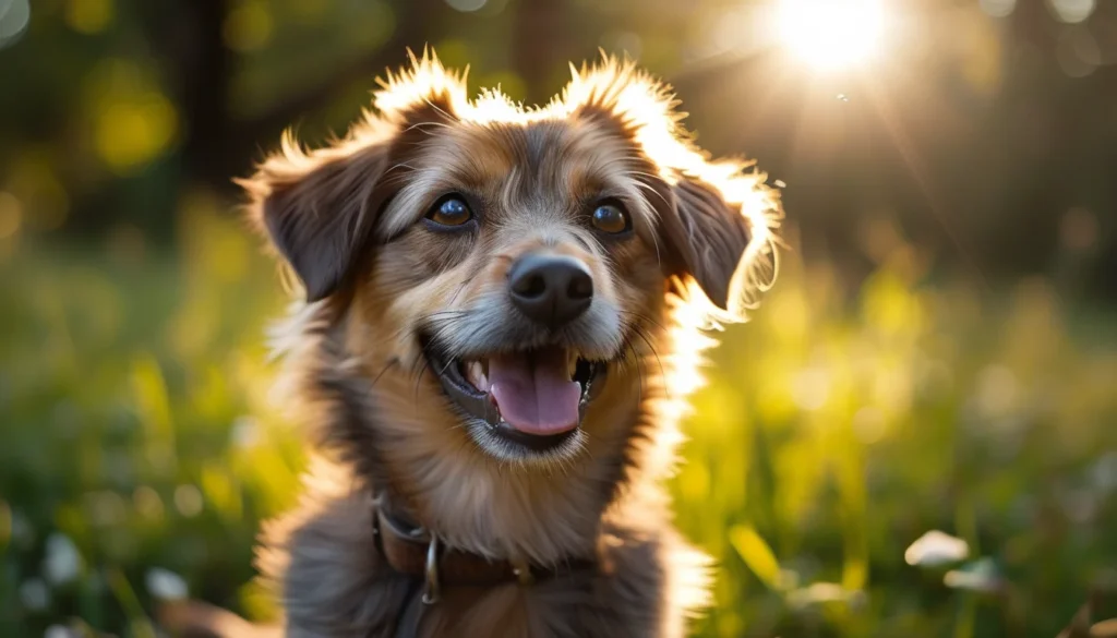 Happy dog enjoying sunlight in a natural setting, symbolizing the benefits of good gut health