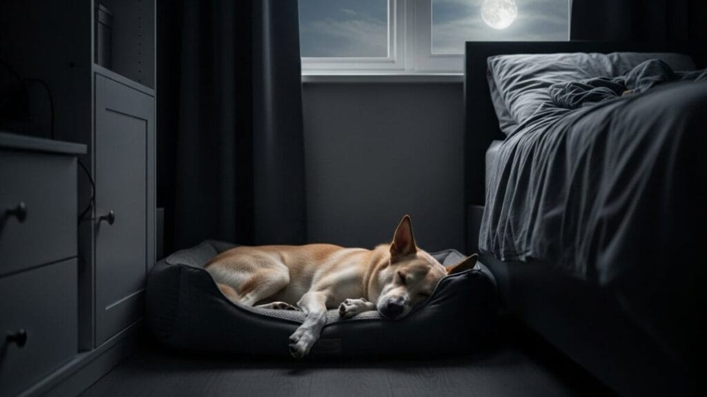 A dog sleeping peacefully through the night, the result of a successful plan for how to stop dog barking at night.