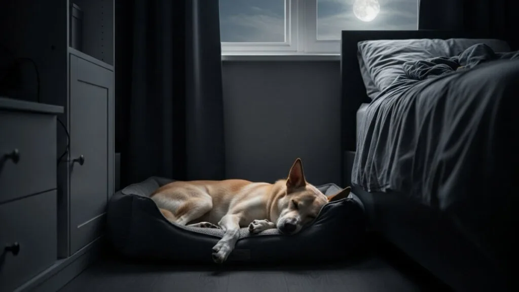 A dog sleeping peacefully through the night, the result of a successful plan for how to stop dog barking at night.